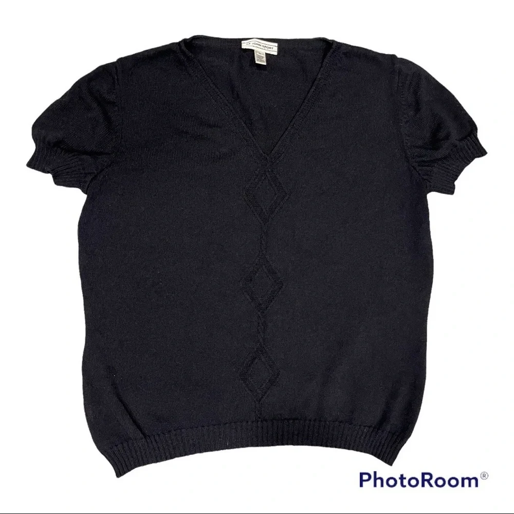 St. John Sport Black V Neck Sweater Top
